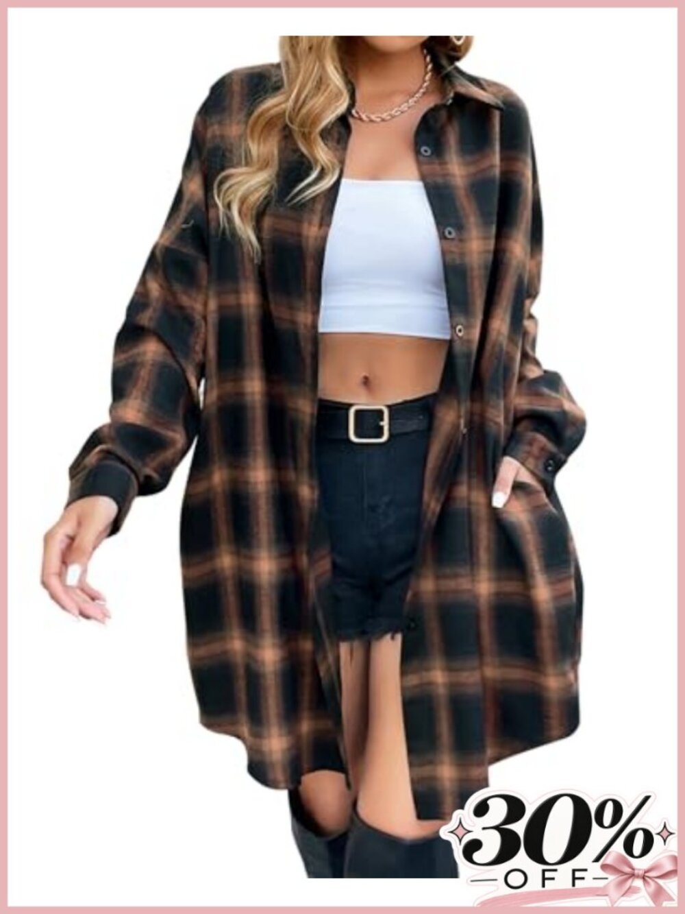 Plaid Button Down Shirt Long Sleeve Collared Blouse Tunic Top